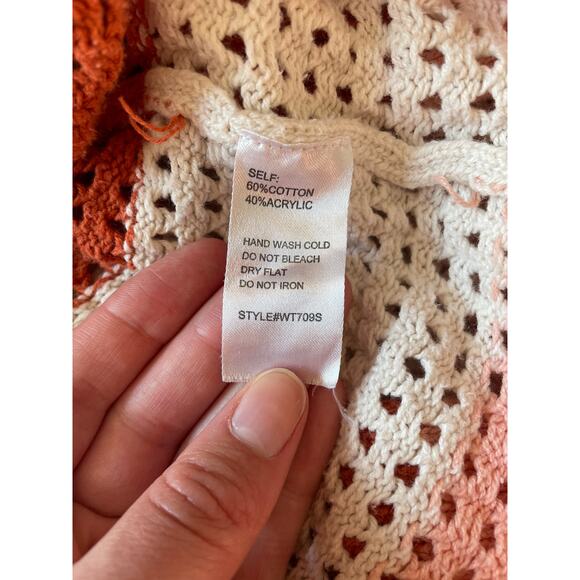 VICI Womens Large Sweater Open Knit Short Sleeve Style #WT709S Pink White Stripe - Picture 8 of 8